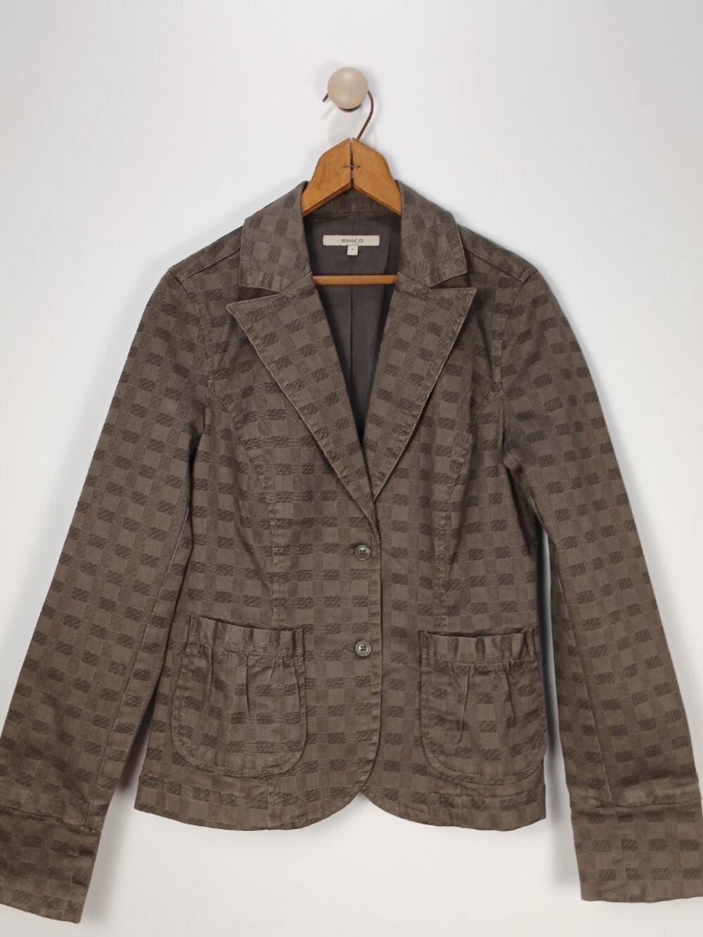 RW&CO Brown Plaid Blazer Women Size 8 tone-on-tone pattern